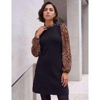 Roman Animal Print Knitted Frill Detail Knee Length Dress Tan
