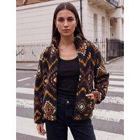 Roman Aztec Print Zip Fleece Jacket Black