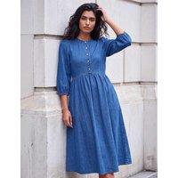 Roman Denim Scoop Neck Button Detail Midi Dress Denim