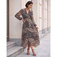 Roman Animal Print Twist Front Dress Beige