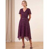 Roman Petite Foil Print Dress Burgundy