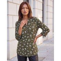Roman Ditsy Floral Notch Neck Button Detail Shirt Khaki
