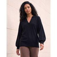 Roman V Neck Scallop Edge Jumper Black