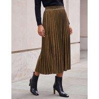 Roman Pleated Velvet Midi Skirt Olive