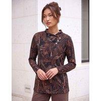 Roman Abstract Floral Print Button Detail Top Dark Orange