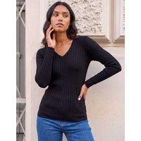Roman V Neck Ribbed Knit Jumper Black