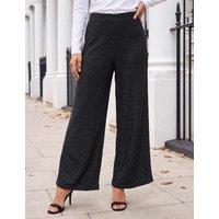 Roman Metallic Wide Leg Trousers with Stretch Black