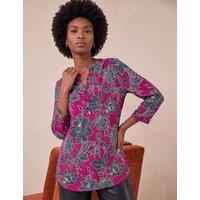 Roman Floral Notch Neck Shirt Pink