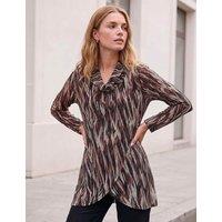 Roman Abstract Print Cowl Neck Tunic Top Beige