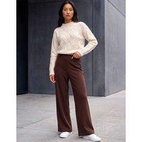 Roman Petite Brushed Ribbed Wide Leg Trousers Chocolate