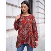 Roman Paisley Tunic Top Dark Orange