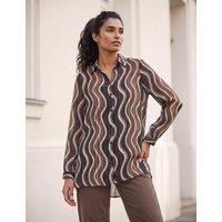 Roman Satin Printed Collared Shirt Chocolate