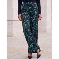 Roman Floral Print Trousers Dark Green