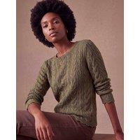 Roman Cable Knit Scallop Edge Jumper Khaki