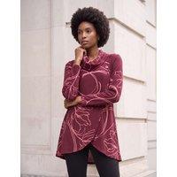 Roman Leaf Print Cowl Neck Stretch Top Burgundy