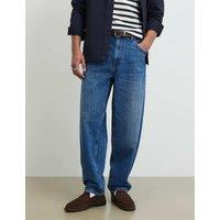 River Island Pure Cotton Barrel Jeans Dark Blue Denim