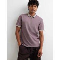 River Island Slim Fit Waffle Zip Polo Shirt Light Purple