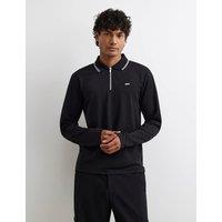 River Island Slim Ottoman Tipped Long Sleeve Polo Shirt Black