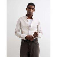 River Island Regular Fit Textured Oxford Shirt Beige
