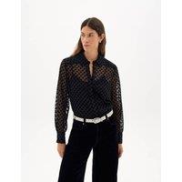 HUSH Chiffon Flock Polka Dot Shirt Black Mix