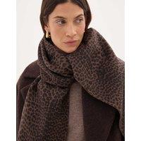 HUSH Pure Wool Leopard Print Rectangle Scarf Brown Mix