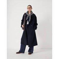HUSH Pure Wool Collared Overcoat Navy