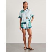 Jag Printed High Waisted Shorts with Linen Navy