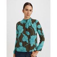 SABA Floral High Neck Silk Blouse Multi