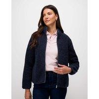 Crew Clothing Textured Funnel Neck Zip Through Fleece Navy