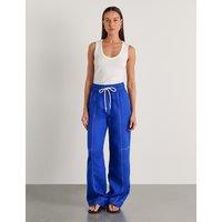 Jag Pure Linen Straight Leg Trousers Blue