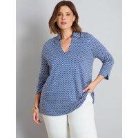 Live Unlimited London Geo Print Three Quarter Sleeve Jersey Top Blue Mix