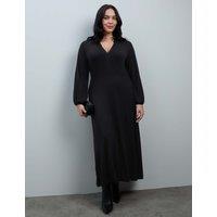 Live Unlimited London Curve Jersey V-Neck Ruffle Midi Dress Black