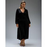 Live Unlimited London Jersey V Neck Maxi Dress Black