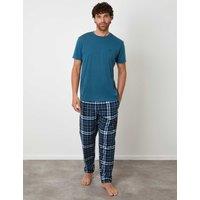 Threadbare Cotton Rich Checked Flannel Pyjama Set Blue