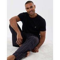 Threadbare Cotton Rich Striped Flannel Pyjama Set Black Mix