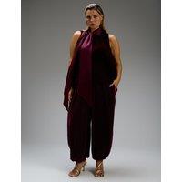 Live Unlimited London Velvet Balloon Trousers Burgundy