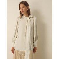 Monsoon Jacquard Tie Front Top Ivory