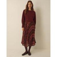 Monsoon Pure Cotton Checked Smock Midi Dress Burgundy Mix