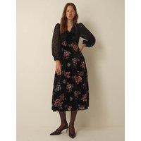 Monsoon Devore Fit And Flare Midi Dress Black Mix