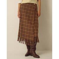 Monsoon Wool Rich Checked Wrap Midi Skirt Chocolate