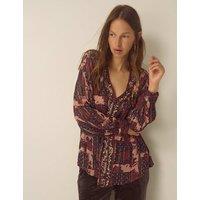 Monsoon Printed V Neck Top Burgundy Mix