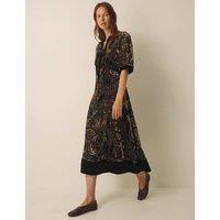 Monsoon Printed Devoree Tie Detail Midi Dress Khaki Mix