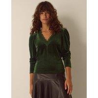 Monsoon Velvet Lace V-Neck Blouse Olive