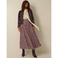 Monsoon Fringed Skater Midi Skirt Light Brown