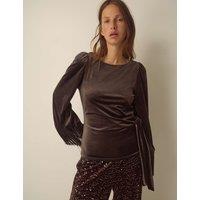 Monsoon Velvet Tassel Slash Neck Top Chocolate