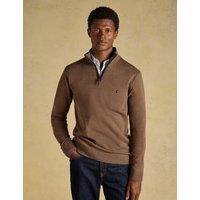 Joules Pure Cotton Funnel Neck Quarter Zip Jumper Brown