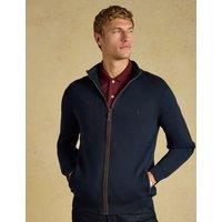 Joules Pure Cotton Textured Funnel Neck Zip Up Cardigan Navy