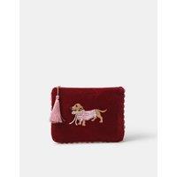 ACCESSORIZE Sausage Dog Embellished Velvet Pouch Burgundy