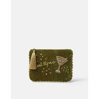 ACCESSORIZE Embellished Martini Velvet Pouch Olive