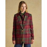 Joules Wool Blend Checked Relaxed Blazer Burgundy Mix